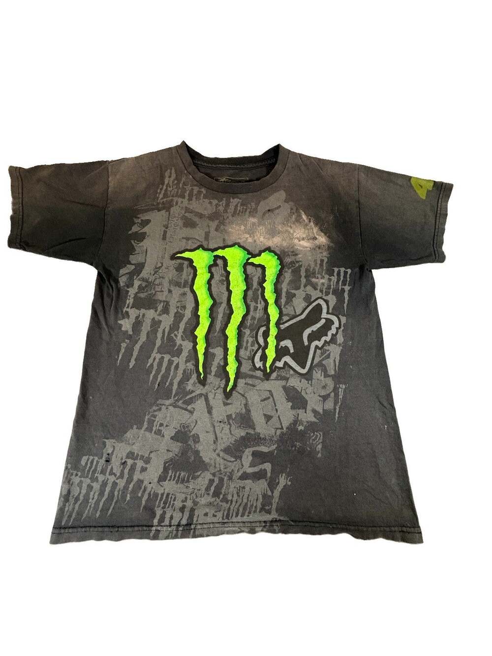 Y2K Distressed Fox Motocross Monster Black Men’s Tee Shirt Small